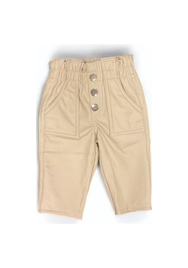 Kız Çocuk Deri Şardonlu Tayt Pantolon-15044 Krem