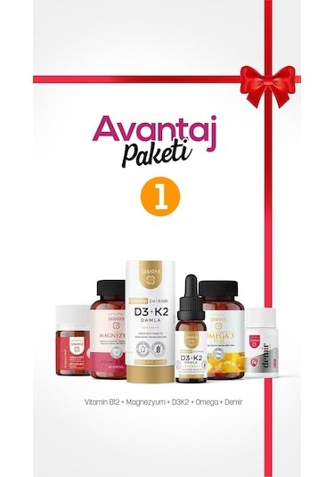 Erbatab Avantaj Paketi 1 (Magnezyum, D3K2, B12 - B9, Omega, Demir)