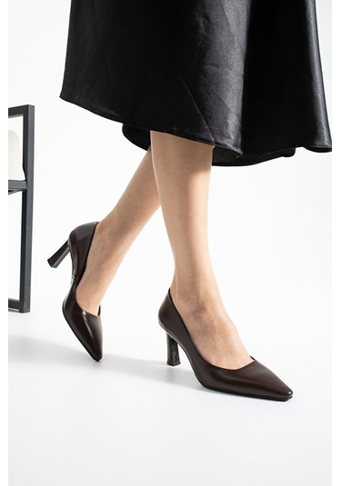 Dericia Shoes Elegance Hakiki Deri Kadın Topuklu Ayakkabı Kahverengi