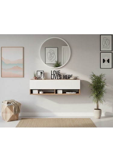 Robin Home Lia Aynalı Dresuar Hol Antre Dresuar Duvara Monte100cm Atlantik Çam - Beyaz Beyaz