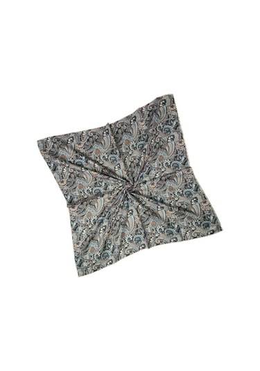 Ebruli Pamuklu Etnik Desenli Soft Eşarp 90x90 Cm Kiremit - Siyah