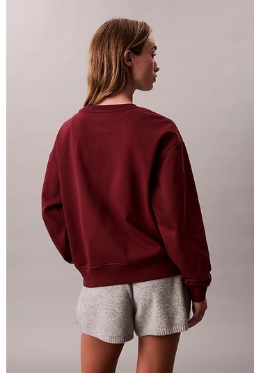 Kadın Monologo Relaxed Fit Büyük Logo Baskılı Sweatshirt - Bordo Renaissance Red