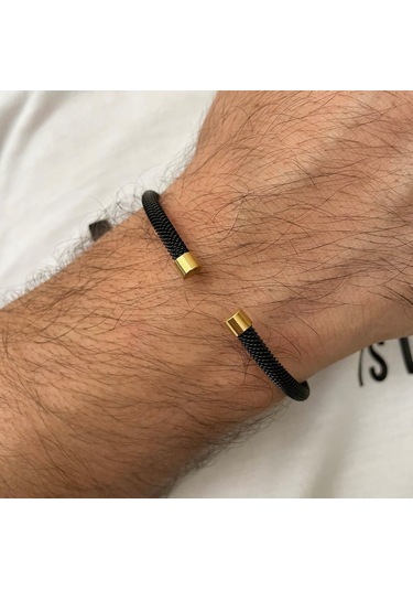 Siyah Çelik Bileklik Siyah - Altın
