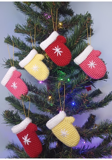 Yılbaşı Ağacı Süsü Eldiven 6 Adet - El Örgüsü 0