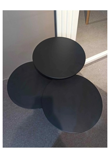 Wood Siyah 3 Lü Set Mantar Yan Sehpa Fiskos Çiçeklik Decorative