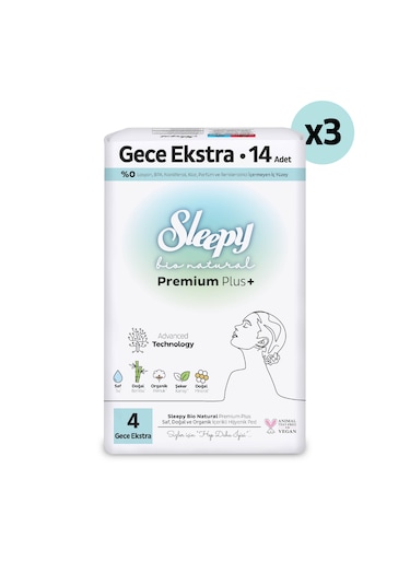 Sleepy Bio Natural Premium Plus Hijyenik Ped Süper Avantaj Paketi Gece Ekstra 42 Adet