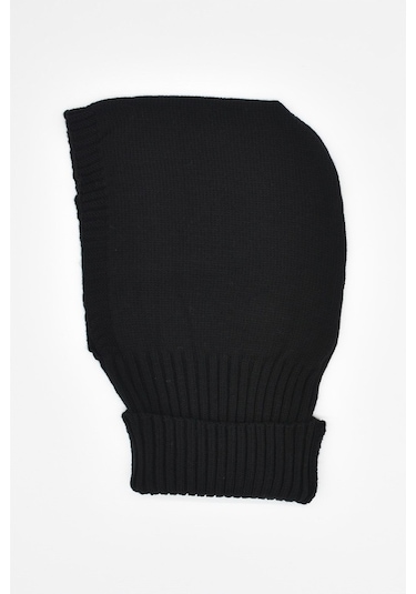 Külah Balaclava Kadın Triko Kar Maskesi Bere Boyunluk Siyah Siyah Standart