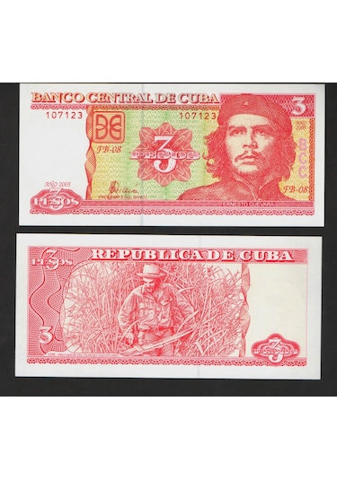 Küba, 3 Peso 2005 ,che Guevara Portreli, Eski Yabancı Kağıt Para "çil"