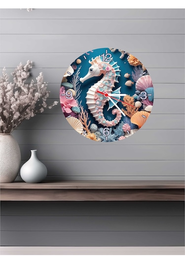 3d Görünümlü Ahşap Duvar Saati V7 24x24 Cm Çok Renkli