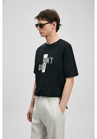 Lufian Carl Modern Grafik T- Shirt Siyah Siyah 111020285100100