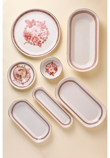 Danish Rose Yaldızlı 37 Parça 6 Kişilik Stackable Kahvaltı Takımı Ve Sunum Seti Pembe Pembe