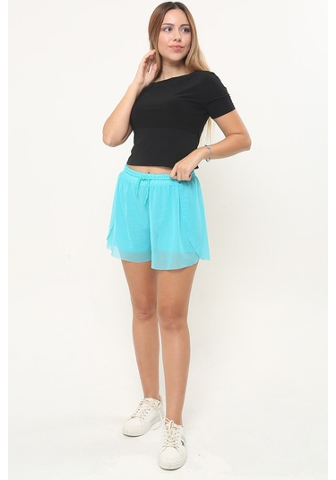 Kadın Turkuaz Kumaş Bol Kesim Spor Şort Turkuaz