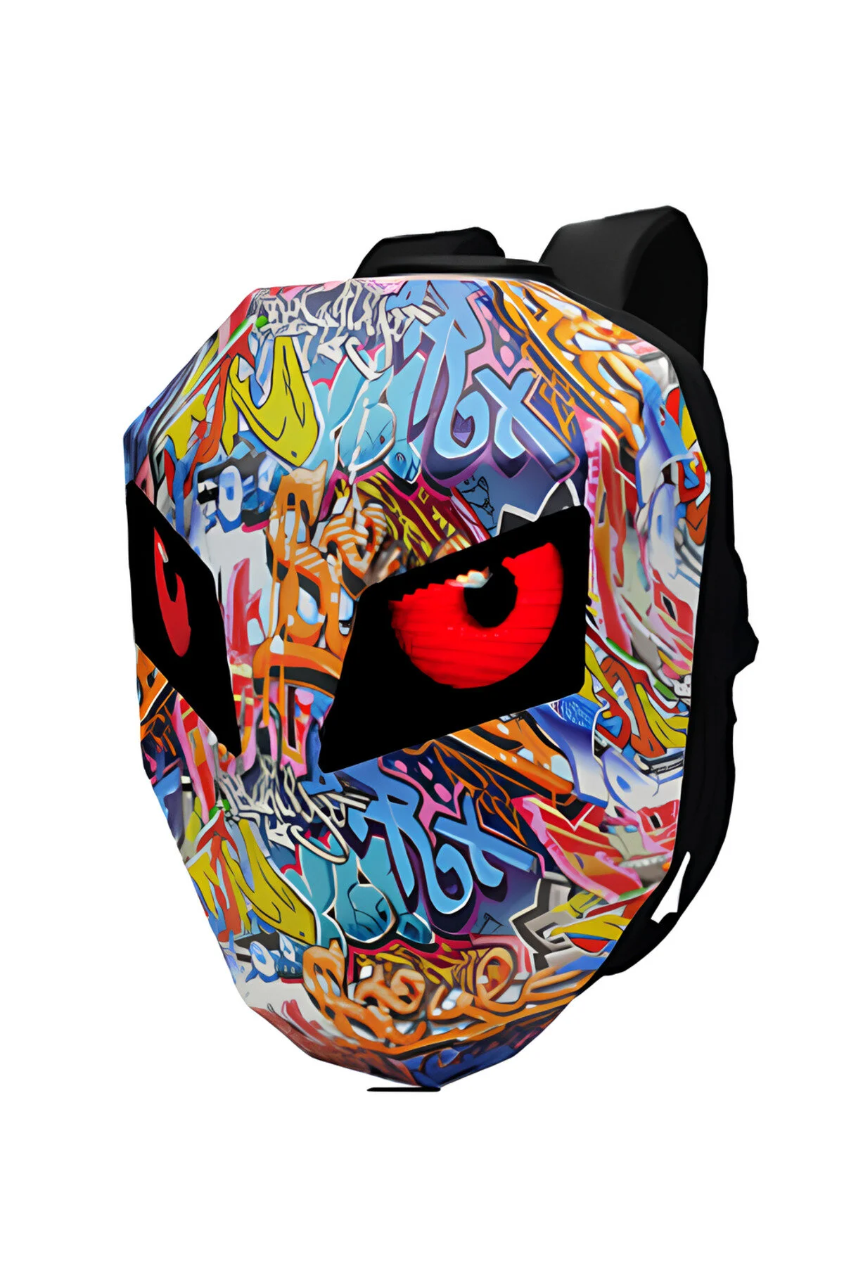 Led Göz Maskeli Grafiti Akıllı Sırt Çantası Usb Şarj Girişli, Sert Kasa Çok Renkli