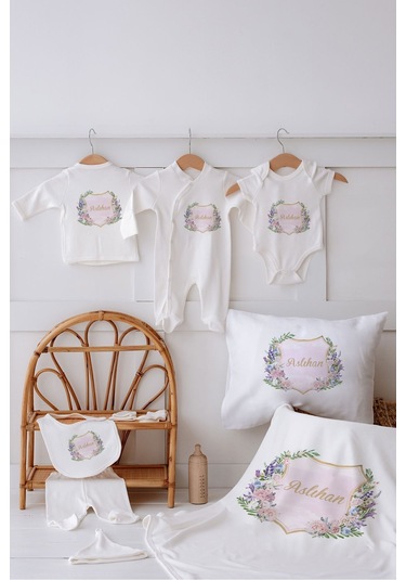 Lilabio %100 Organik Isme Özel Isimli 10lu Hastane Çıkışı Çiçek Ekru