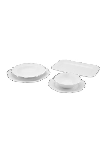 Karaca  Daisy Wave Shape Kayıklı Porselen 27 Parça 6 Kişilik Yemek Takımı Platinium