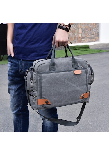 Çok Amaçlı Trend Çok Bölmeli Kanvas Büyük Kapasiteli Omuz Çantası D7017 Haki