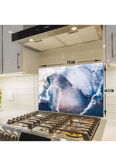 Decorita Cam Ocak Arkası Koruyucu Ocean Desen  49.5 CM x 76 CM
