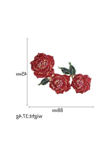 Ganzhoushop Uni Rhinestone Red1508 Pimleri O Multı Multı Kırmızı Kadınlar İnci İşlemeli Gül Endy Düğün Çiçekler Broş Kt Çok Renkli
