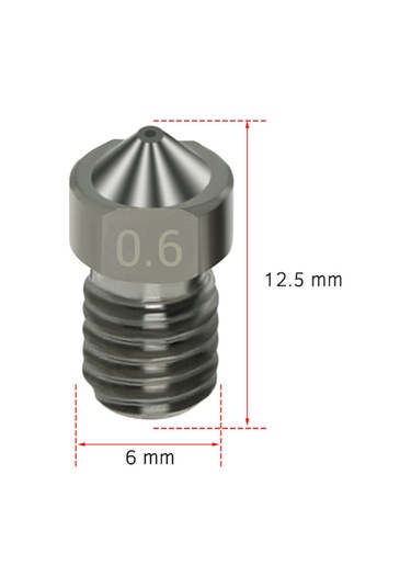 Konesam 3d Yazıcı Uyumlu 0.6mm V6 Sert Çelik Nozzle - 4 Adet, 1.75mm Filament İçin Dayanıklı Aşınma Direnci