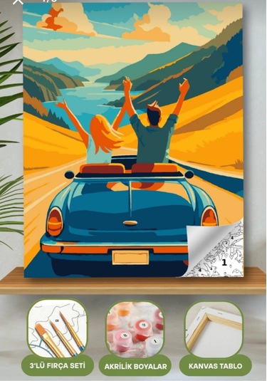 Denic Sayılarla Boyama Seti 40x50 Cm (Çıtalı) Fırça Boya Dahil Numaralı Tuval Mavi Arabalar Kız ve Erkek