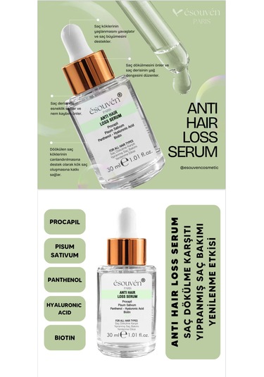 Esouven Saç Dökülme Karşıtı Yıpranmış Saç Bakımı ve Yenileme Etkili Serum 30 ML