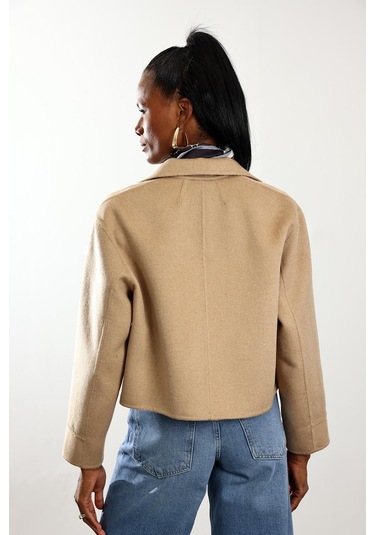 Camel Gömlek Yaka Kısa Yün Ceket CAMEL