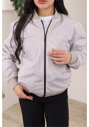 Bomber Kolej Su Geçirmez Ceket Krem Bndk