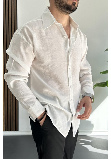 Erkek Salaş Modal Kumaş Gömlek Beyaz Edw267 Beyaz