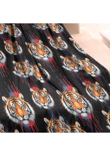 Kaplan Desenli 30x40 Flanel Polar Battaniye, Yumuşak Ve Rahat-a6 Tiger Graffiti Black
