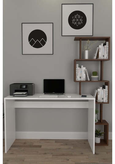 Moonlife Pratik Kitaplıklı Çalışma Masası Beyaz Ceviz