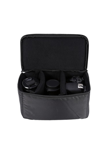 Vkemall Siyah Lens Kılıfı, Yumuşak Dolgulu, Su Geçirmez, 3 Fermuar, 26x15x14cm, Kamera Lens Koruyucu, Çantalara Bağlanabilir