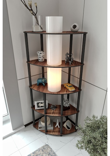 Ravilo Conrad Çift Yön Kullanım Raflı Köşe Lambader Ceviz Ceviz