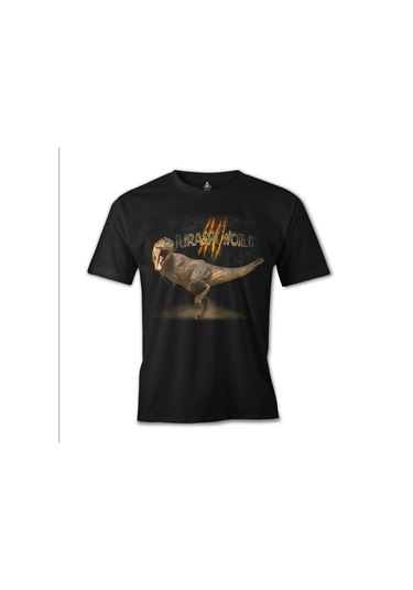 Jurassic World T rex Baskılı Siyah Erkek Tshirt 001