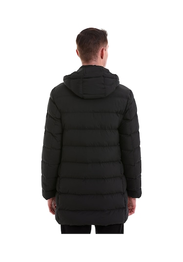 Hatemoğlu Siyah Slim Fit Hakim Yaka Kapüşonlu Basic Kaban 22232023A008 002 Siyah