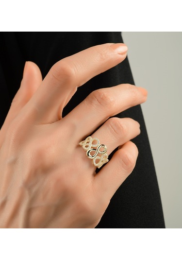 Sonsuzluk Taşlı Altın Yüzük 8 Ayar Sarı Altın