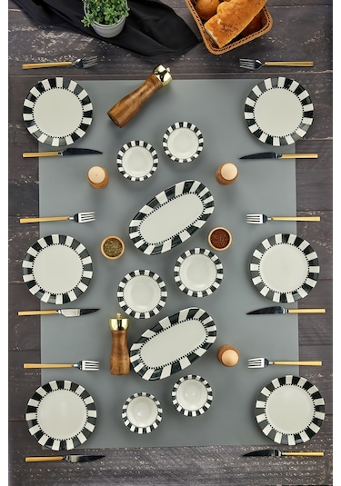 Cooker 14 Parça Pure Porselen Kahvaltı Seti Siyah-beyaz Ckr4201 Siyah - Beyaz