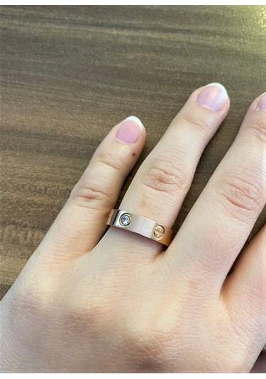 Unisex Love Model Taş Detay Rose Gold Çelik Yüzük Rose Gold
