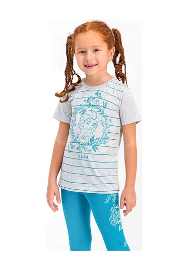 Karlar Ülkesi - Frozen Lisanslı Karmelanj Bisiklet Yaka Kız Çocuk Tayt Pijama Takım 5274-19916 Kar Melanj