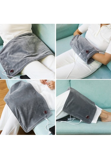 Qingmipy Elektrikli Isıtma Pedi - Boyun/sırt/diz Ağrıları İçin 3 Ayarlı Otomatik Kapanmalı Terapi Yastığı Gri