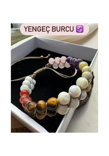Yengeç Burcu Çift Sıra Makrome Doğal Taş Bileklik Çok Renkli