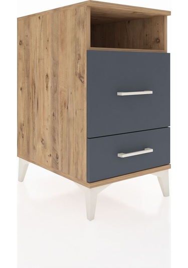 Kronos Komodin Tek Raflı 2 Çekmeceli 44x59x80 Çam-antrasit Atlas Çam