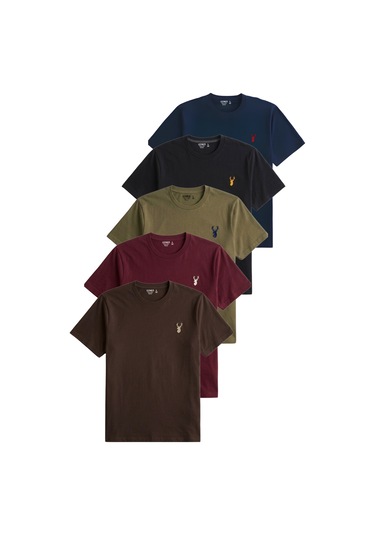 Genius Store Erkek 5'li Tişört %100 Pamuk Süprem Rahat Kalıp Basic Tişört Bisiklet Yaka Nakışlı T-shirt Erkek-5li Kahverengi-bordo-haki-siyah-lacivert
