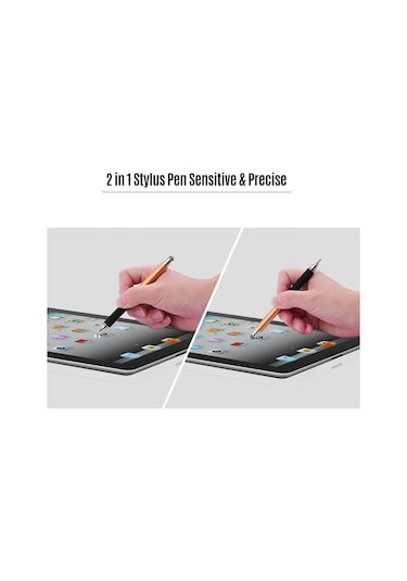 Vkemall Altın Metal Dokunmatik Kalem - Fiber Uç + Disk Uç 2'li Set, Yedek Uçlar Ve Kutu İçeren Kaliteli Kapasitif Kalem