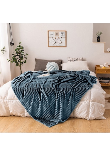 Mulberry Tek Kişilik Fitilli Yumuşak Dokulu Battaniye 170 x 230 Petrol Mavisi