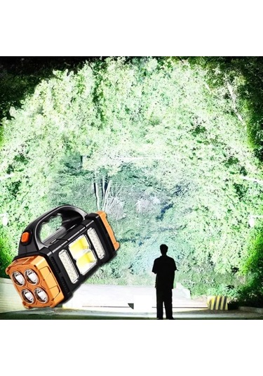 Buffer Solar Ve Usb Şarjlı Led + Cob El Feneri 1500 Mah Şarjlı Taşınabilir Çalışma Işığı Su Geçir Çok Renkli