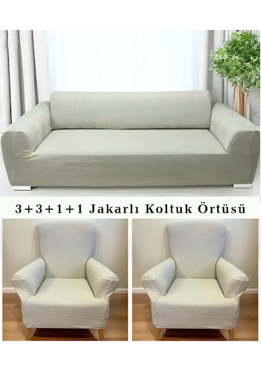 Jakarlı Koltuk Örtüsü , Kanepe Örtüsü ,chester Örtüsü Sütlü Krem Sütlü Krem