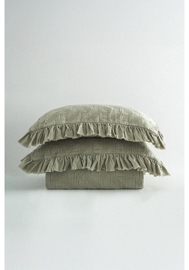 Ecocotton Tanya Açık Yeşil %100 Organik Pamuk Çift Kişilik Pike Yatak Örtüsü Takımı Açık Yeşil