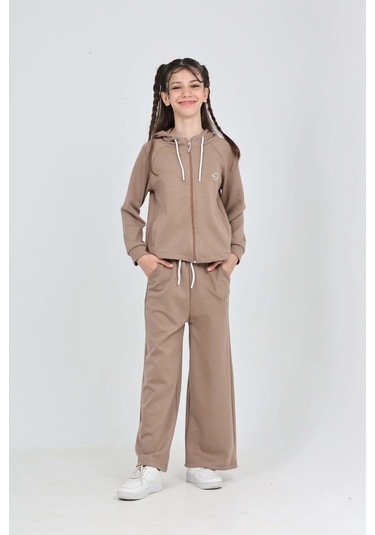 Toontoy Kız Çocuk Minimalizm Baskılı Eşofman Takım Kahve