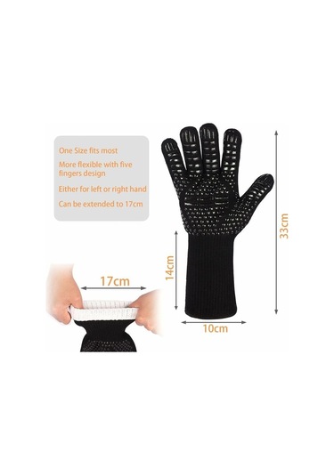 Izgara Eldivenleri Fırın Eldivenleri 800 C'ye Kadar Isıya Dayanıklı Pişirme Eldivenleri Barbekü Izgara Eldivenleri Siyah