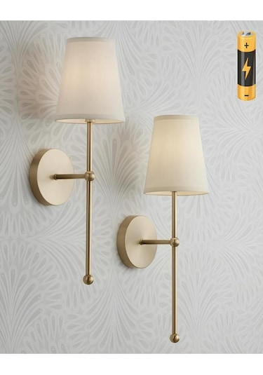 Modern Tasarım 1 Adet Duvar Ledli Pilli Aplik Tak Çalıştır Eskitme Gold Krem Abajur Gün Işığı Pilli Eskitme